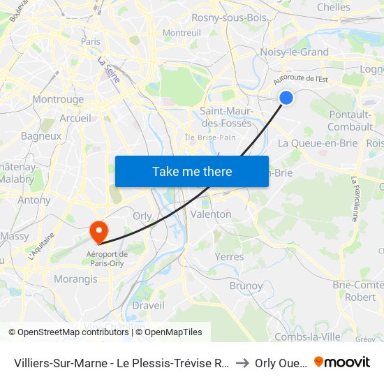 Villiers-Sur-Marne - Le Plessis-Trévise RER to Orly Ouest map