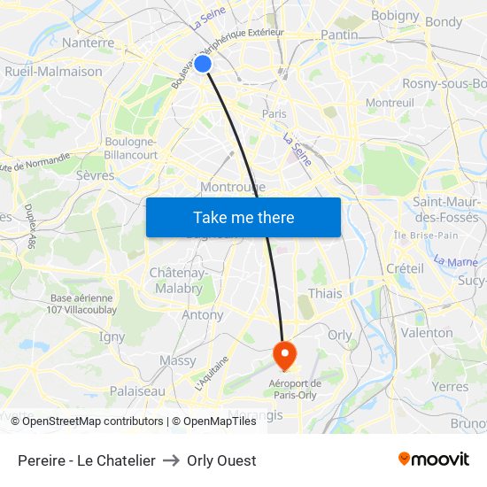 Pereire - Le Chatelier to Orly Ouest map