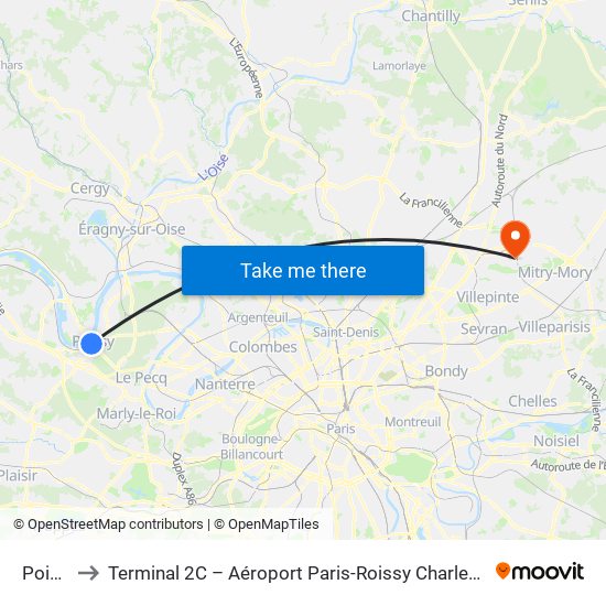 Poissy to Terminal 2C – Aéroport Paris-Roissy Charles de Gaulle map