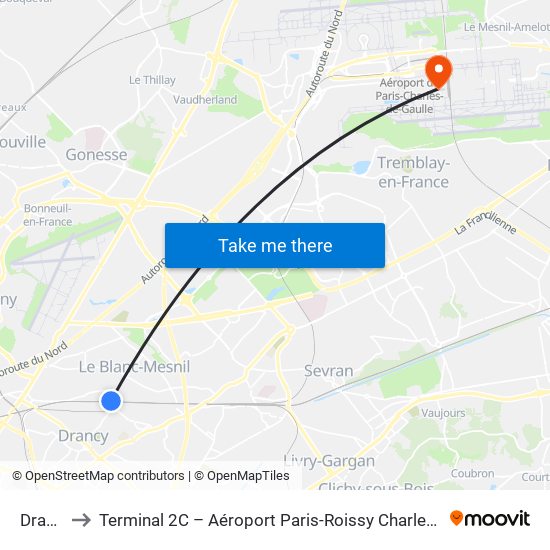 Drancy to Terminal 2C – Aéroport Paris-Roissy Charles de Gaulle map