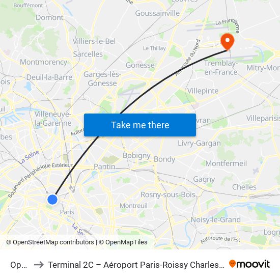 Opéra to Terminal 2C – Aéroport Paris-Roissy Charles de Gaulle map