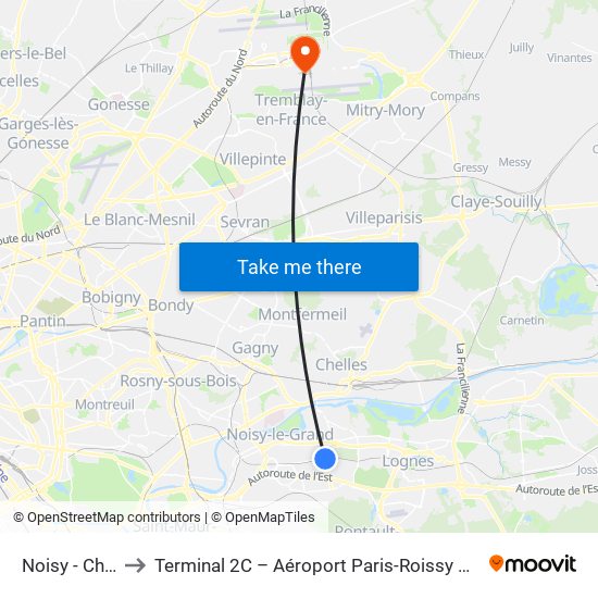 Noisy - Champs to Terminal 2C – Aéroport Paris-Roissy Charles de Gaulle map