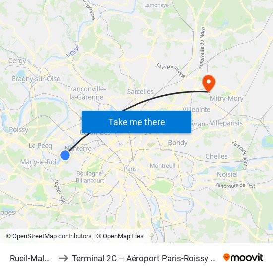 Rueil-Malmaison to Terminal 2C – Aéroport Paris-Roissy Charles de Gaulle map