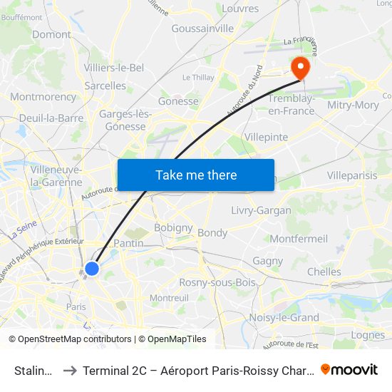 Stalingrad to Terminal 2C – Aéroport Paris-Roissy Charles de Gaulle map