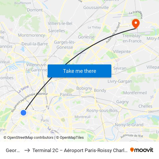 George V to Terminal 2C – Aéroport Paris-Roissy Charles de Gaulle map