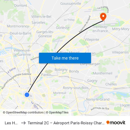 Les Halles to Terminal 2C – Aéroport Paris-Roissy Charles de Gaulle map