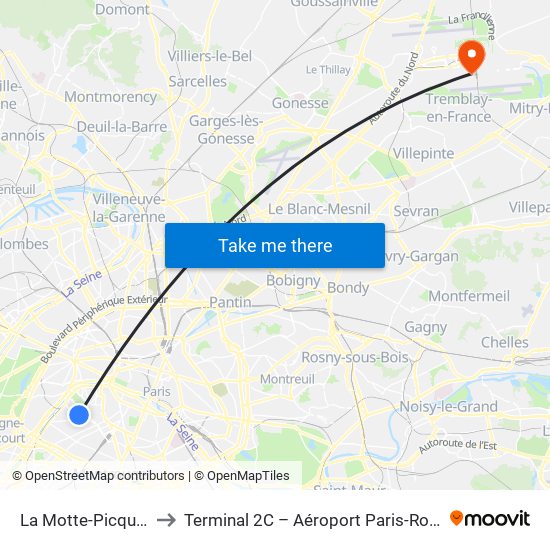 La Motte-Picquet - Grenelle to Terminal 2C – Aéroport Paris-Roissy Charles de Gaulle map