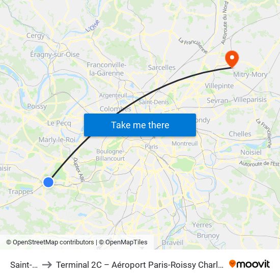 Saint-Cyr to Terminal 2C – Aéroport Paris-Roissy Charles de Gaulle map