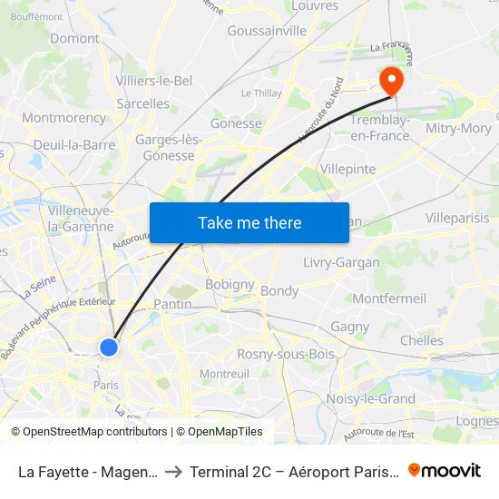 La Fayette - Magenta - Gare du Nord to Terminal 2C – Aéroport Paris-Roissy Charles de Gaulle map