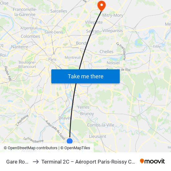 Gare Routière to Terminal 2C – Aéroport Paris-Roissy Charles de Gaulle map