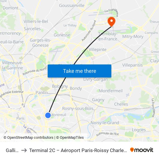 Gallieni to Terminal 2C – Aéroport Paris-Roissy Charles de Gaulle map