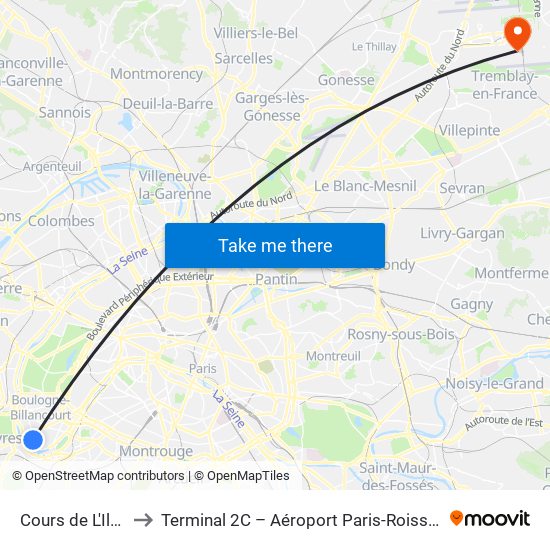 Cours de L'Ile Seguin to Terminal 2C – Aéroport Paris-Roissy Charles de Gaulle map