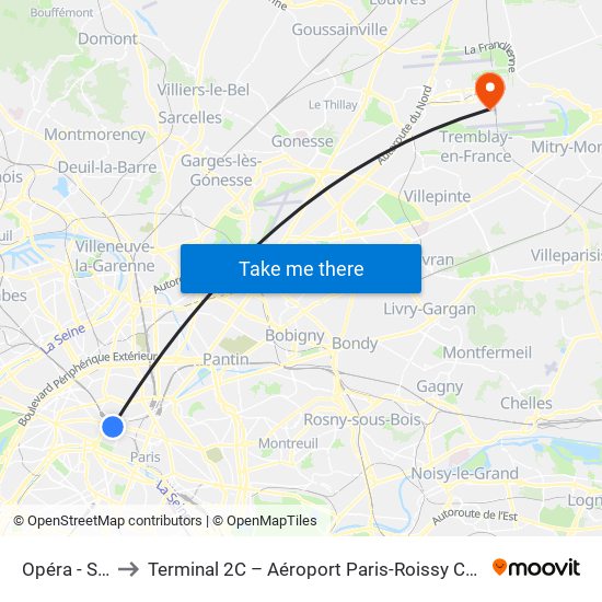 Opéra - Scribe to Terminal 2C – Aéroport Paris-Roissy Charles de Gaulle map