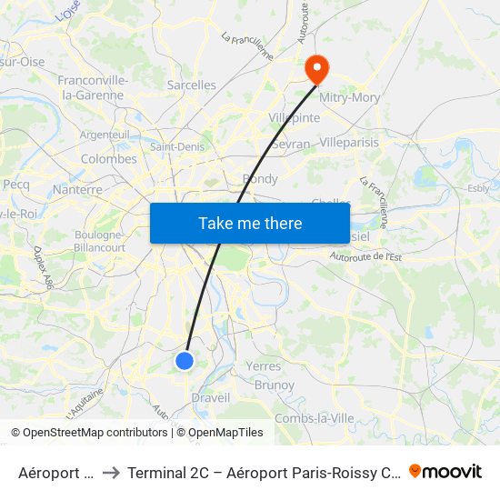 Aéroport Orly 4 to Terminal 2C – Aéroport Paris-Roissy Charles de Gaulle map