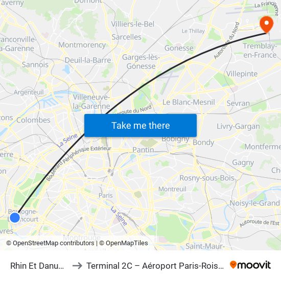 Rhin Et Danube - Métro to Terminal 2C – Aéroport Paris-Roissy Charles de Gaulle map