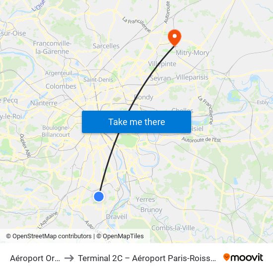 Aéroport Orly 1-2-3 to Terminal 2C – Aéroport Paris-Roissy Charles de Gaulle map