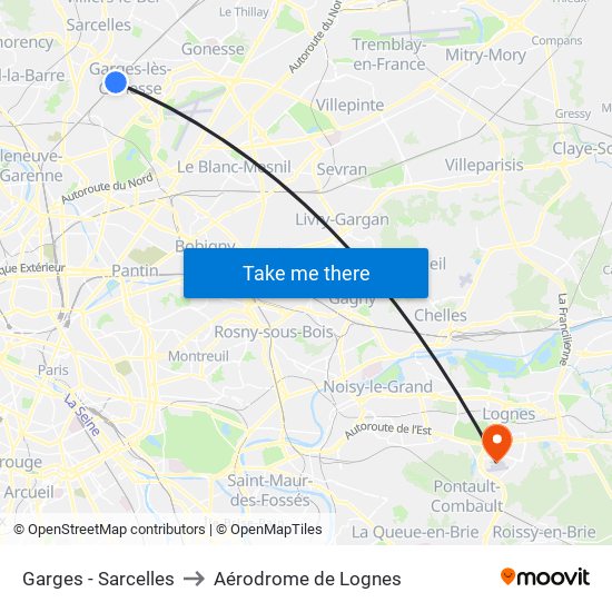 Garges - Sarcelles to Aérodrome de Lognes map