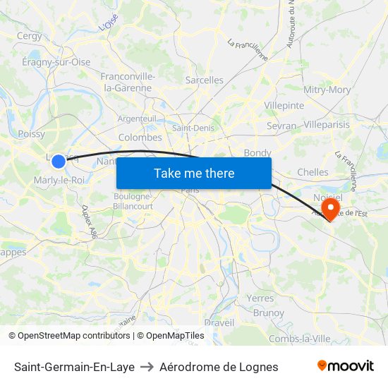 Saint-Germain-En-Laye to Aérodrome de Lognes map