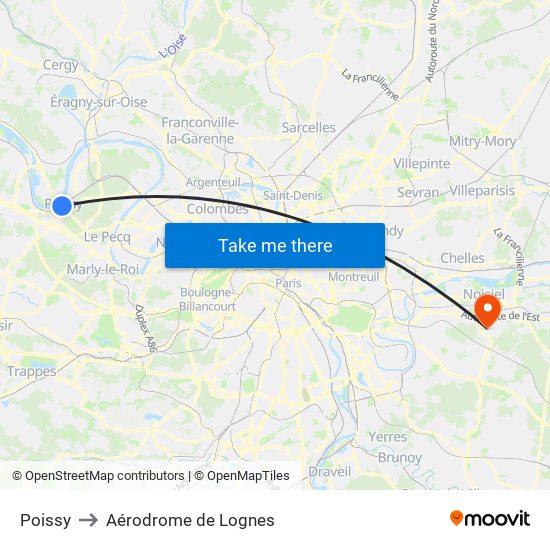 Poissy to Aérodrome de Lognes map