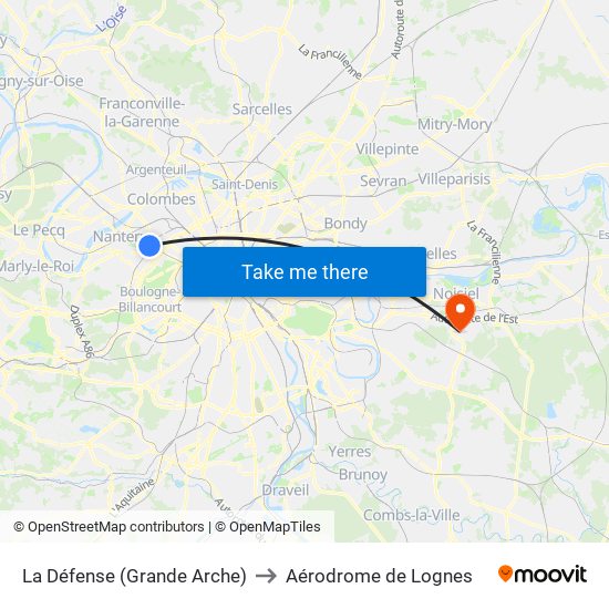 La Défense (Grande Arche) to Aérodrome de Lognes map