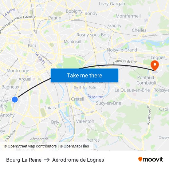 Bourg-La-Reine to Aérodrome de Lognes map