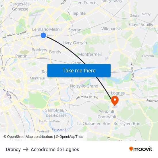 Drancy to Aérodrome de Lognes map