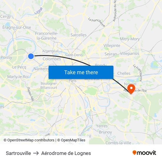 Sartrouville to Aérodrome de Lognes map