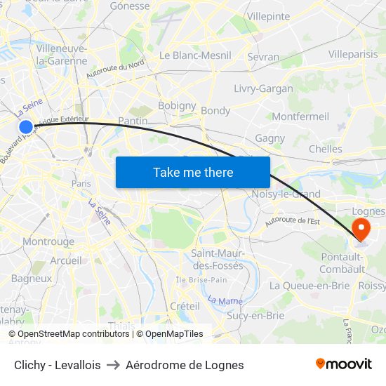 Clichy - Levallois to Aérodrome de Lognes map