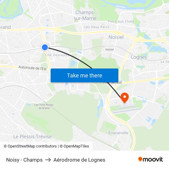 Noisy - Champs to Aérodrome de Lognes map