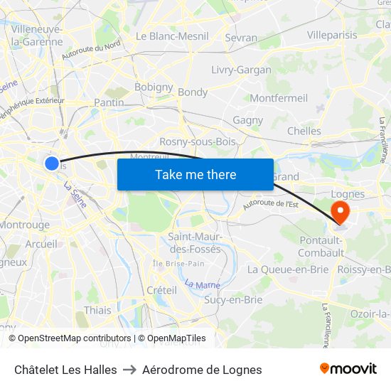 Châtelet Les Halles to Aérodrome de Lognes map