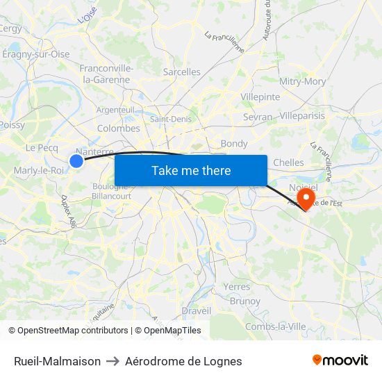 Rueil-Malmaison to Aérodrome de Lognes map