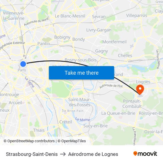 Strasbourg-Saint-Denis to Aérodrome de Lognes map