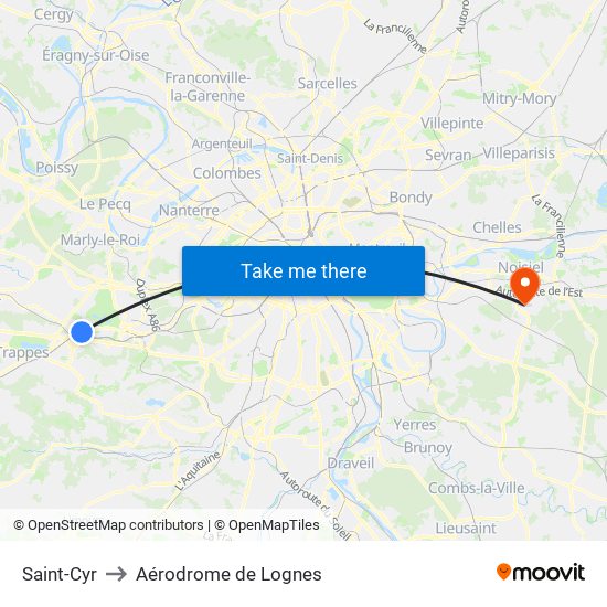 Saint-Cyr to Aérodrome de Lognes map