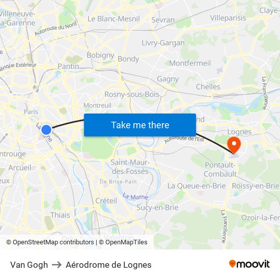 Van Gogh to Aérodrome de Lognes map