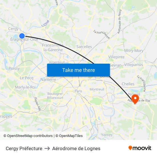 Cergy Préfecture to Aérodrome de Lognes map