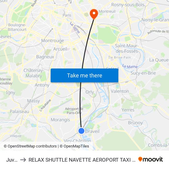 Juvisy to RELAX SHUTTLE NAVETTE AEROPORT TAXI TRANSFERT map
