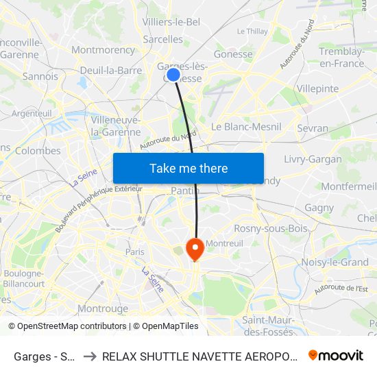 Garges - Sarcelles to RELAX SHUTTLE NAVETTE AEROPORT TAXI TRANSFERT map