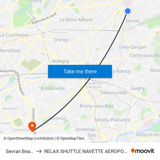 Sevran Beaudottes to RELAX SHUTTLE NAVETTE AEROPORT TAXI TRANSFERT map