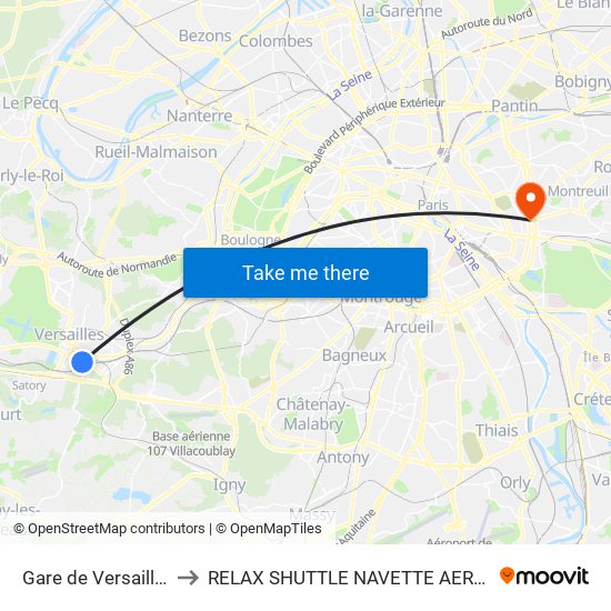 Gare de Versailles - Chantiers to RELAX SHUTTLE NAVETTE AEROPORT TAXI TRANSFERT map