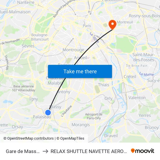 Gare de Massy-Palaiseau to RELAX SHUTTLE NAVETTE AEROPORT TAXI TRANSFERT map