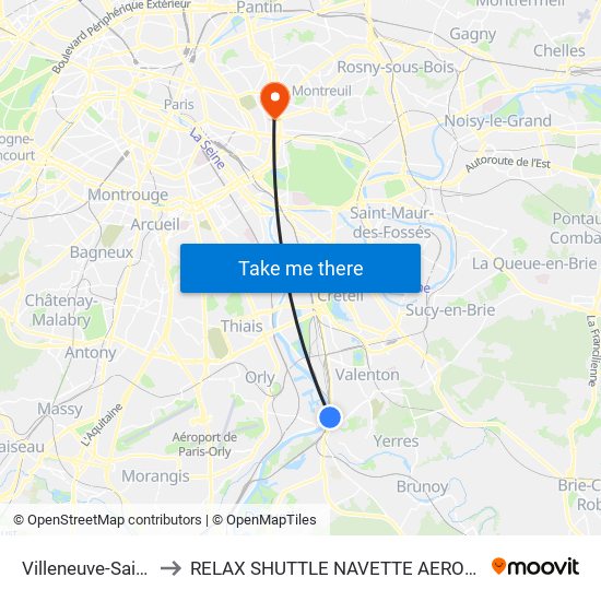Villeneuve-Saint-Georges to RELAX SHUTTLE NAVETTE AEROPORT TAXI TRANSFERT map