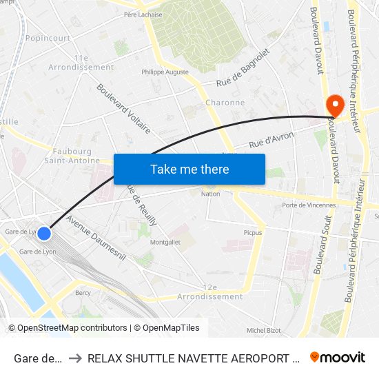 Gare de Lyon to RELAX SHUTTLE NAVETTE AEROPORT TAXI TRANSFERT map