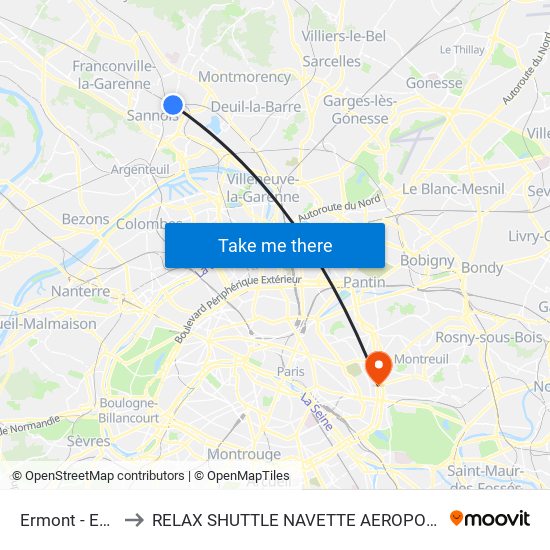Ermont - Eaubonne to RELAX SHUTTLE NAVETTE AEROPORT TAXI TRANSFERT map
