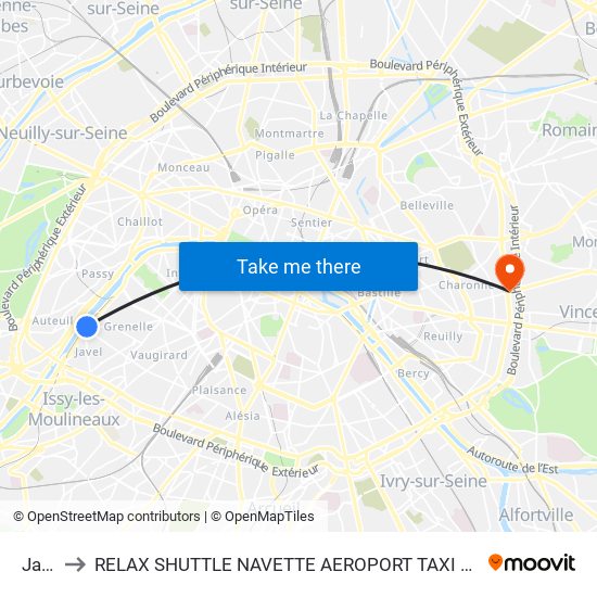 Javel to RELAX SHUTTLE NAVETTE AEROPORT TAXI TRANSFERT map