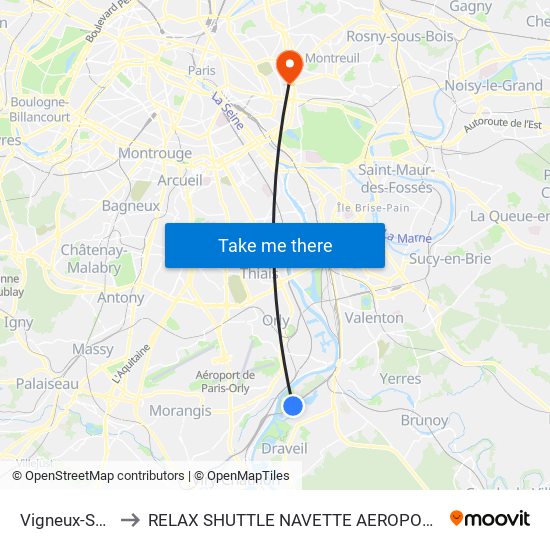 Vigneux-Sur-Seine to RELAX SHUTTLE NAVETTE AEROPORT TAXI TRANSFERT map
