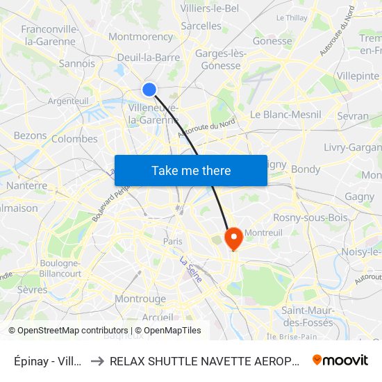 Épinay - Villetaneuse to RELAX SHUTTLE NAVETTE AEROPORT TAXI TRANSFERT map