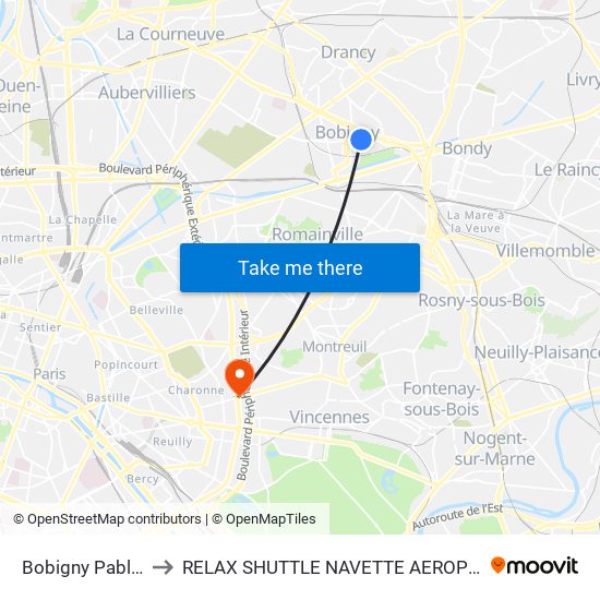 Bobigny Pablo Picasso to RELAX SHUTTLE NAVETTE AEROPORT TAXI TRANSFERT map