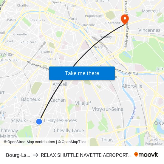 Bourg-La-Reine to RELAX SHUTTLE NAVETTE AEROPORT TAXI TRANSFERT map