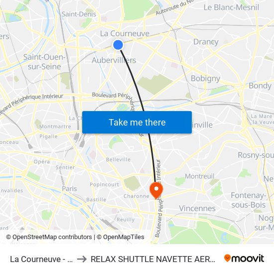 La Courneuve - Aubervilliers to RELAX SHUTTLE NAVETTE AEROPORT TAXI TRANSFERT map