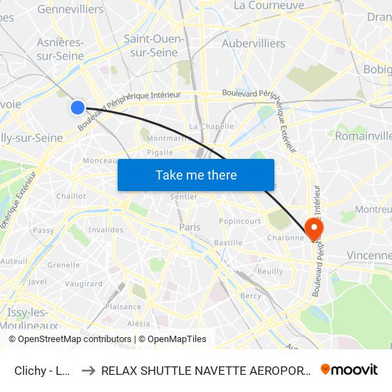 Clichy - Levallois to RELAX SHUTTLE NAVETTE AEROPORT TAXI TRANSFERT map